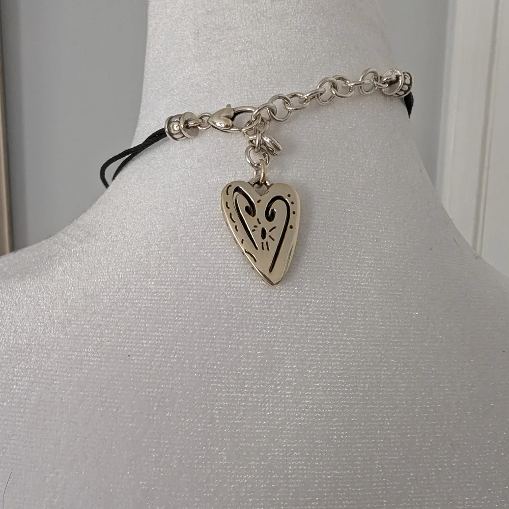 Classic Brighton Silver Triple Heart Black Cord Necklace